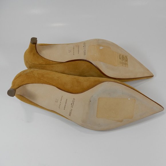 SERGIO ROSSI Pumps Size 35 5 Bow Pointed Toe Kitten Heel Caramel Suede NEW $695 - Picture 7 of 9